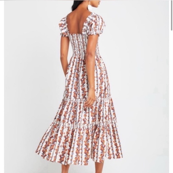 O.P.T Daphne Square Neck Smocked floral midi dress size M - Picture 3 of 9